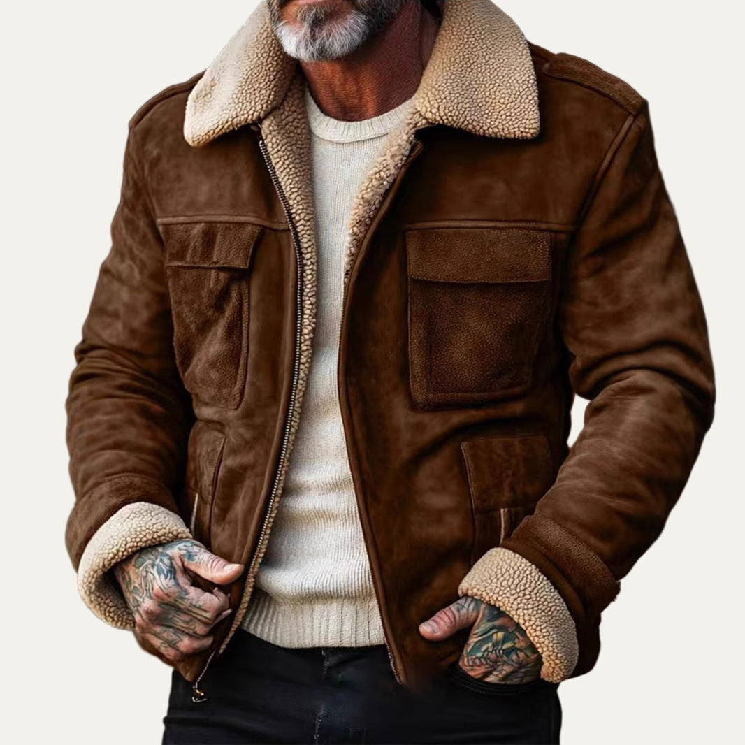 VogeLuxe | Men’s Textured Pilot Jacket with Faux Fur Collar