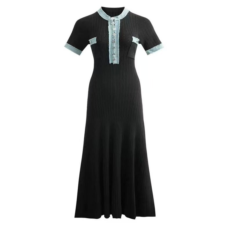 Classic Knit Maxi Dress - V Neck, Fitted Waist, Everyday Comfort