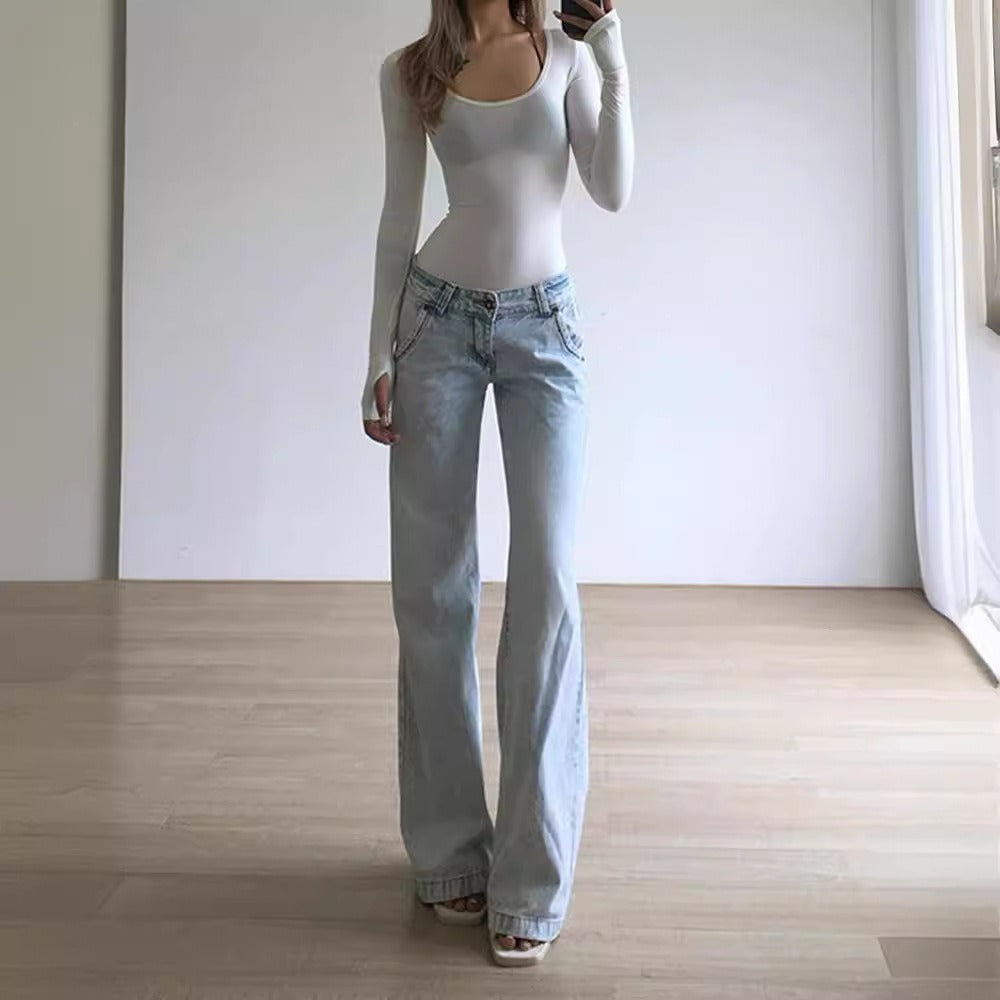 Distressed Vintage High-Waisted Straight Leg Jeans - BritishElegance