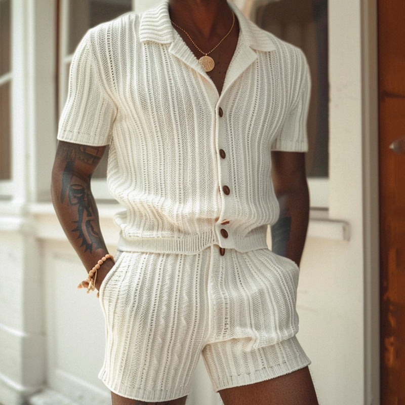 Men's Lightweight Airy Shirt and Shorts Set - Fit Slim - Textured - VogeLuxe
