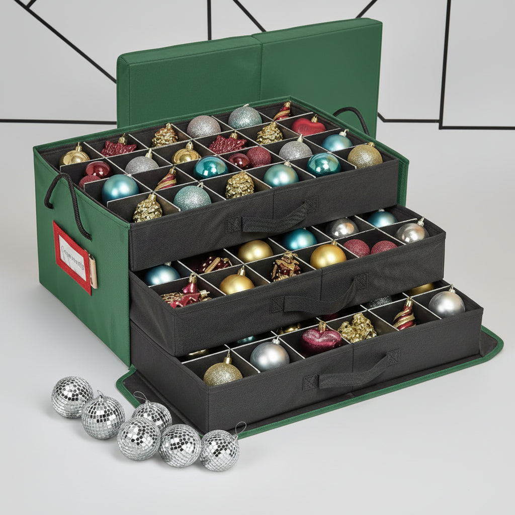 Holiday Decor Container with Organizers and Compartments