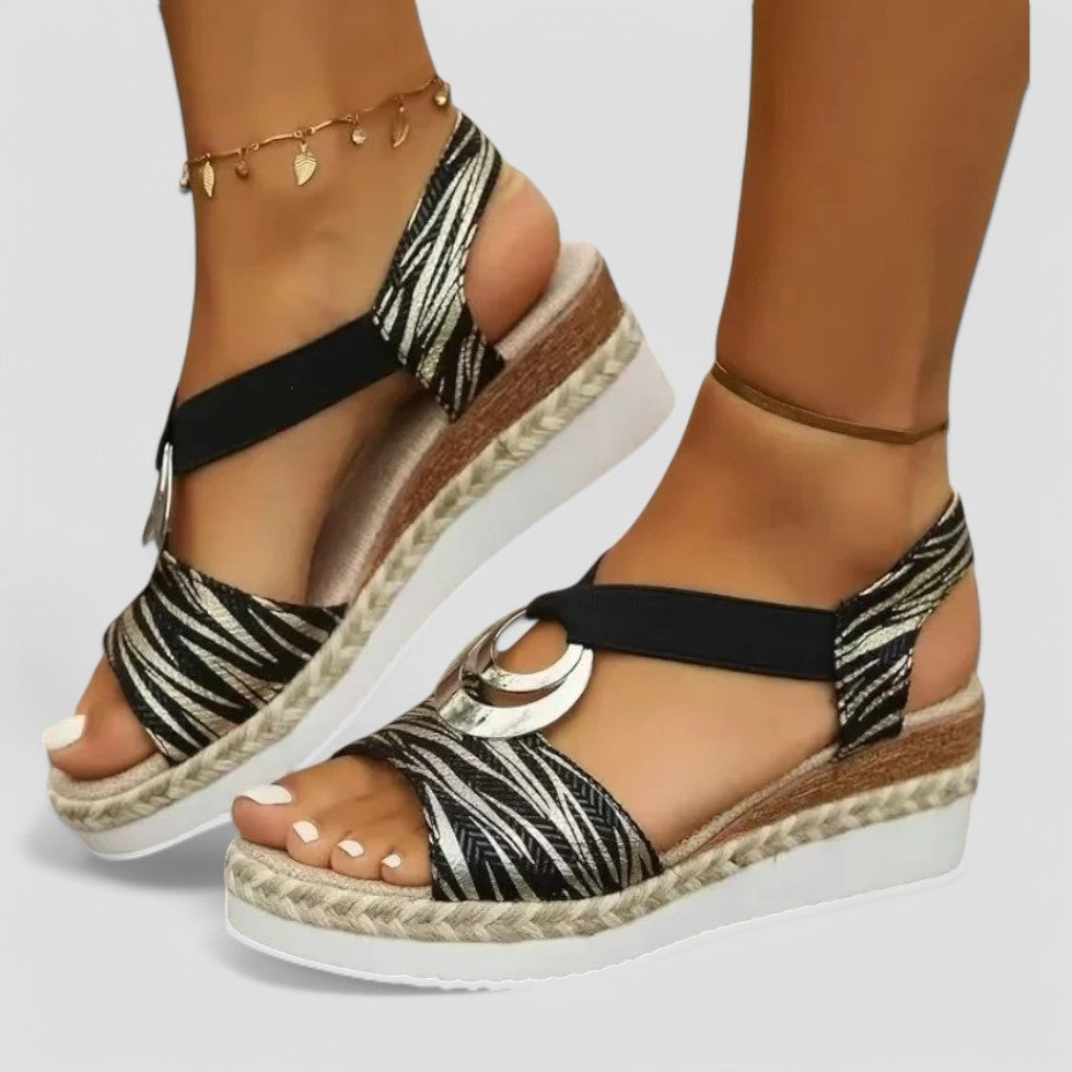 Orthopaedic Wedge Sandals with Metallic Ring Detail