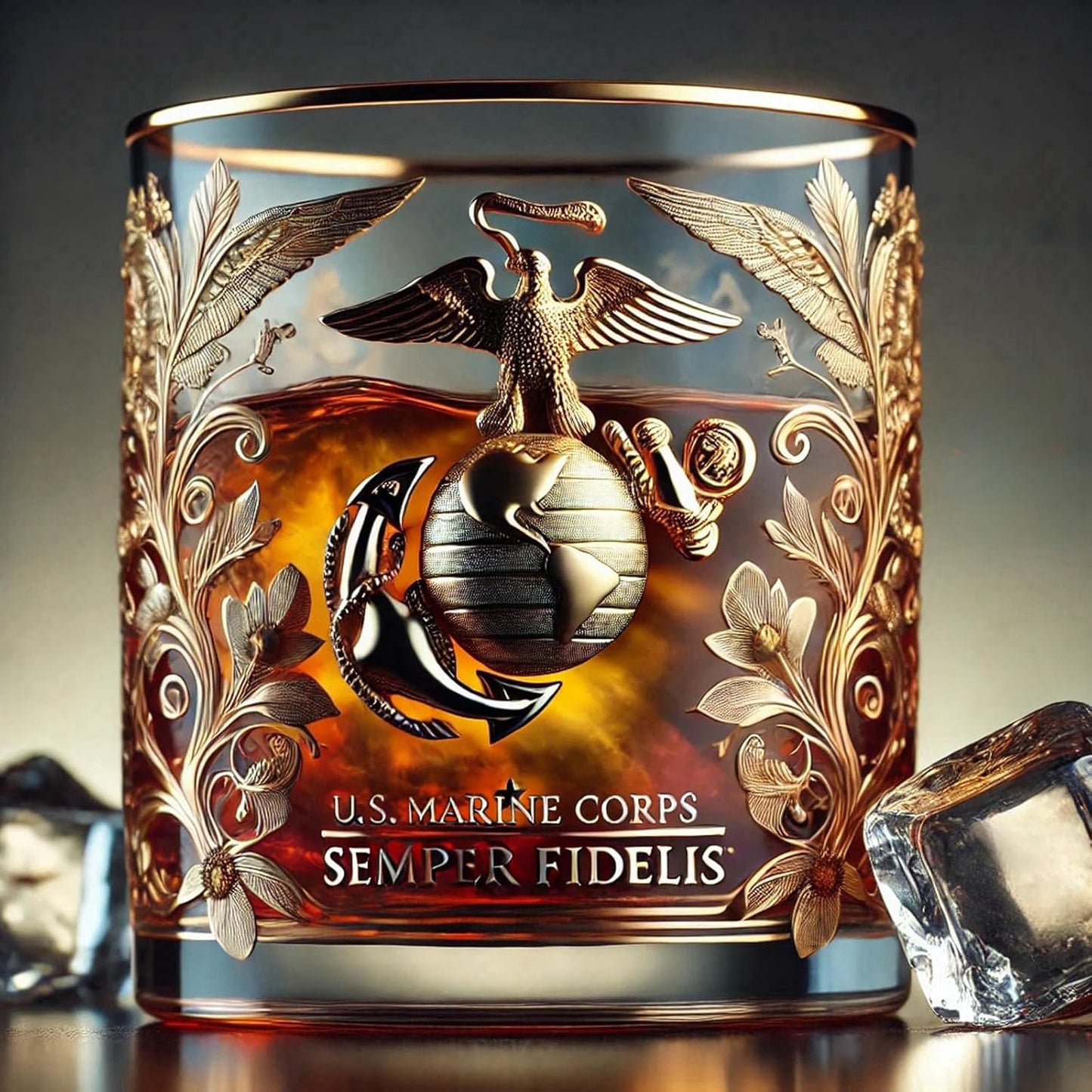 Engraved Military Whiskey Glass Gold Tribute Gift
