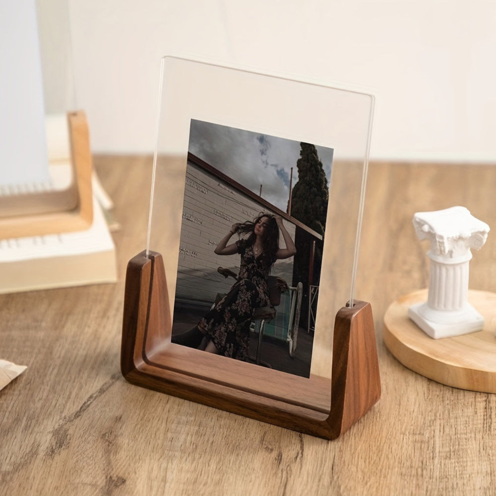 Clear Acrylic Picture Frame Wooden Desk Holder