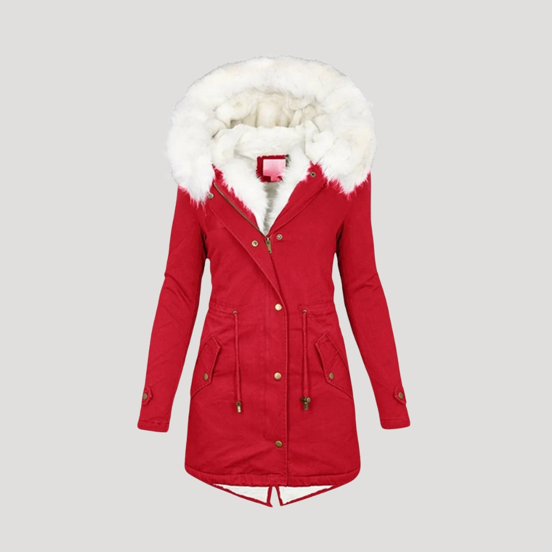 Premium Fake Fur Parka Coat with Belt