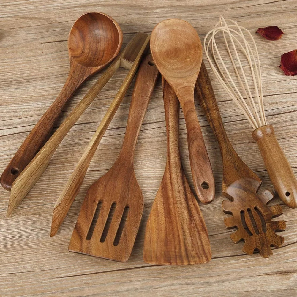 Durable Wooden Kitchen Utensil Set Heat Resistant Cooking Tools - VogeLuxe
