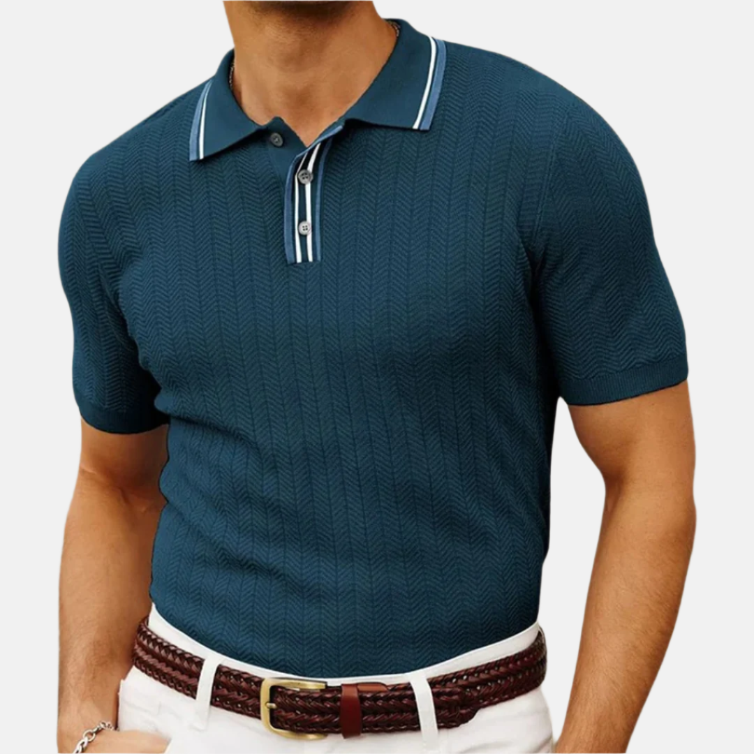 VogeLuxe | Men’s Textured Chevron Knit Polo Shirt