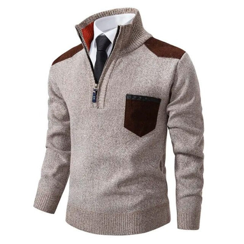 Warm Mens Zip Up Knitted Sweater