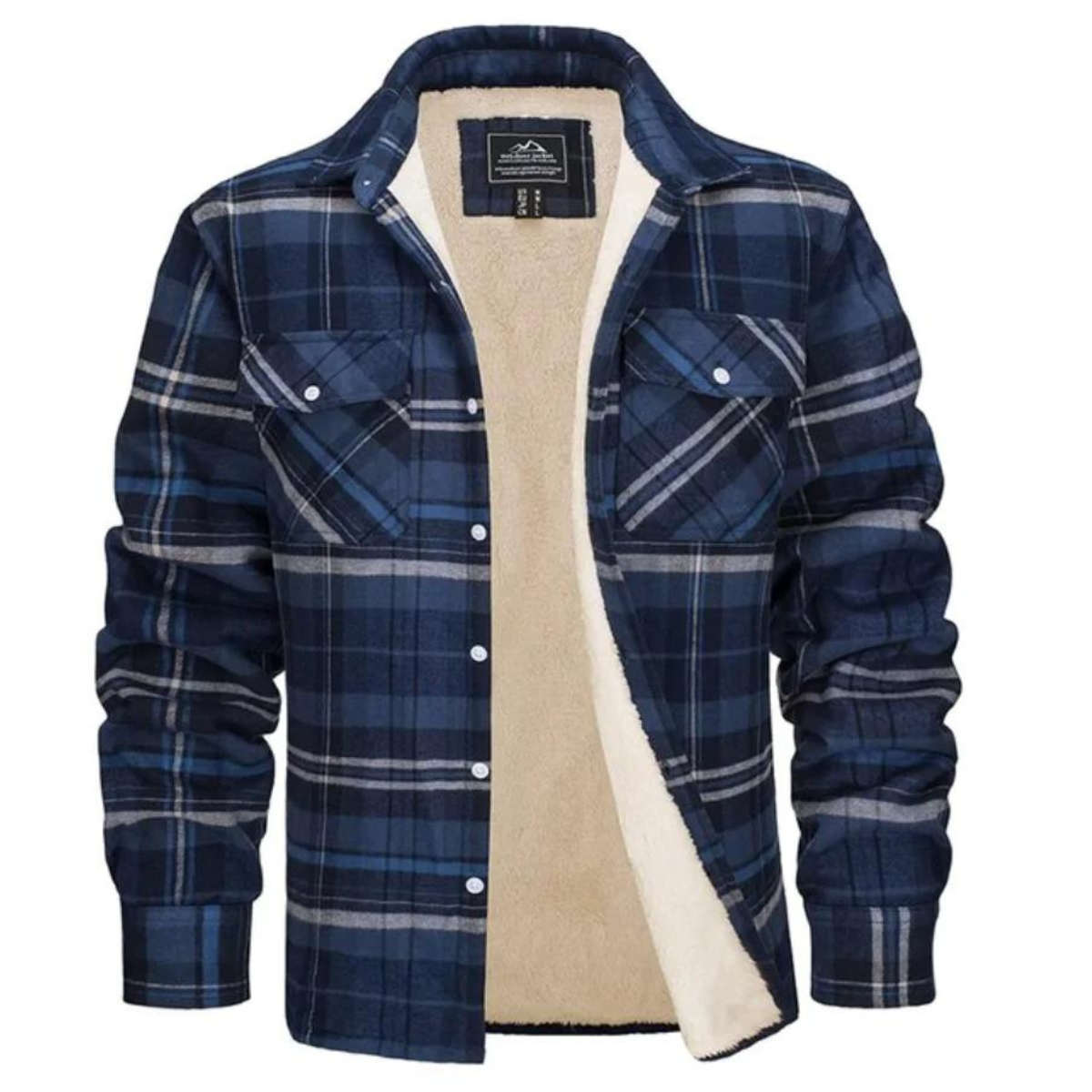 Men's Plaid Bomber Jacket with Fleece Lining and Zip Pockets