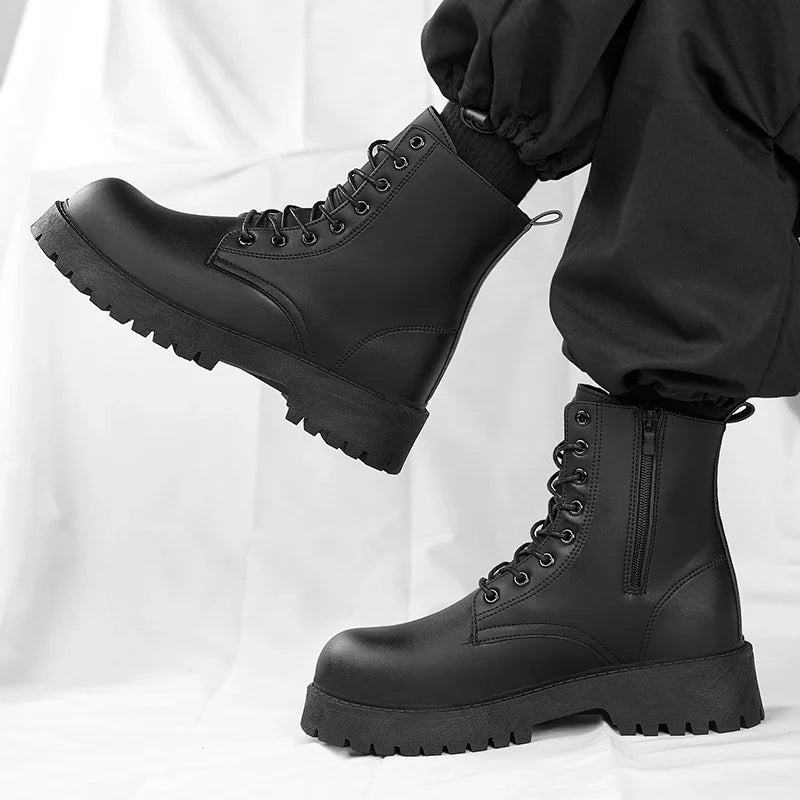 Classic Tall Chunky Leather Ankle Boots - VogeLuxe