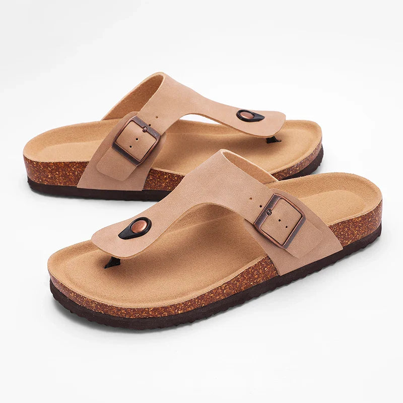 Comfortable Women's Leather Flat Sandals with Adjustable Strap
