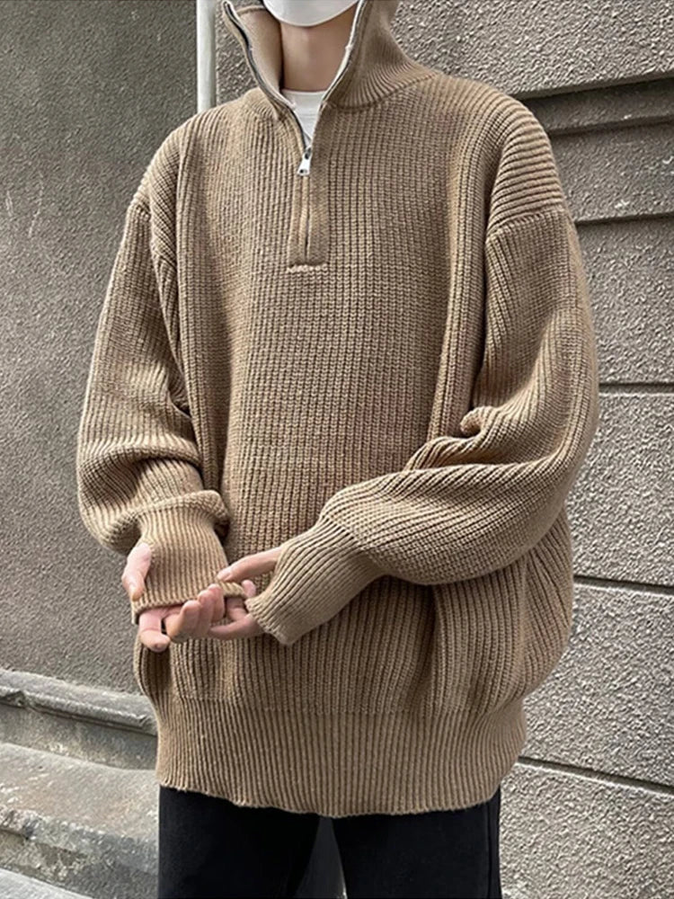 Retro Half-Zip High Neck Men's Sweater