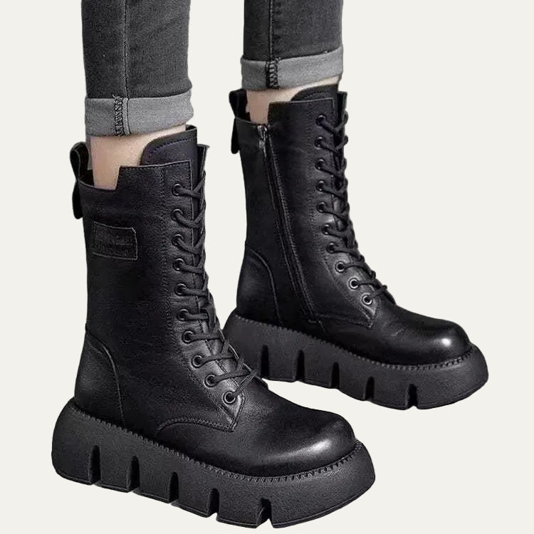 VogeLuxe | Women’s Mid Calf Combat Boots with Lace Front