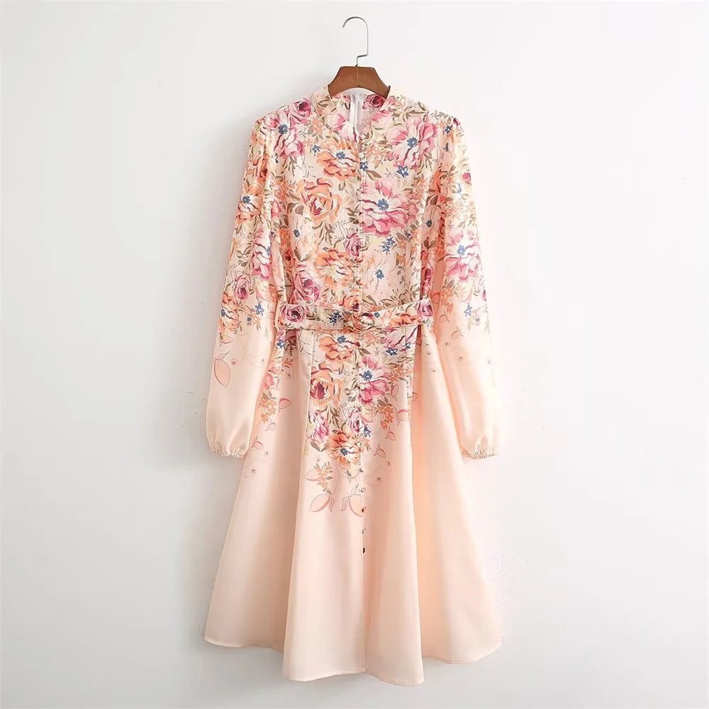 Casual Long Sleeve Belted Shirt Dress - VogeLuxe