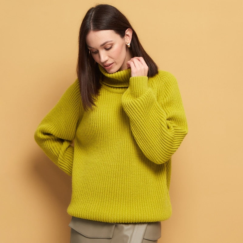 Soft Women's Cable Knit Turtleneck Sweater