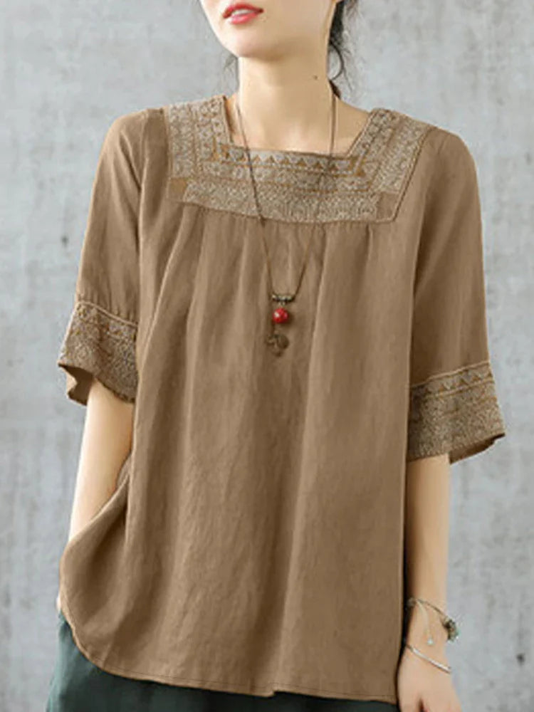 Elegant Everyday Square Neck Embroidered Top