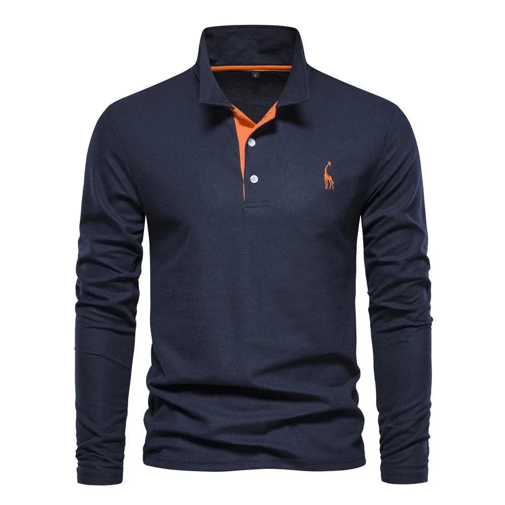 Classic Embroidered Long Sleeve Polo Shirt