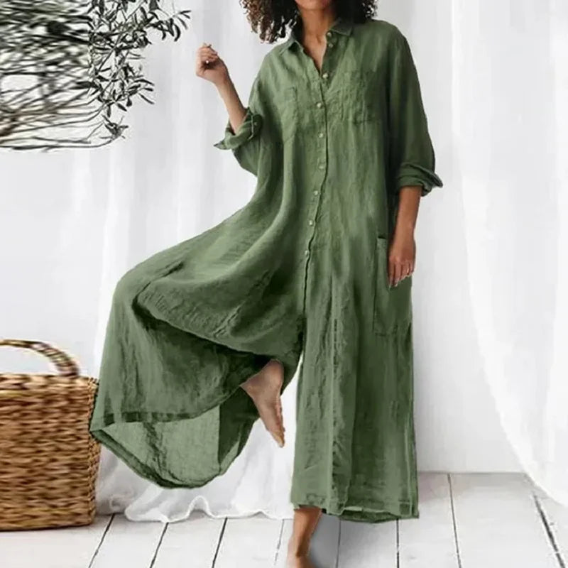 Women's Classic Flowy Maxi Dress with Front Buttons