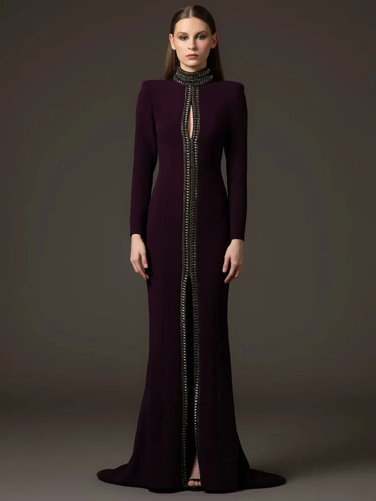 Sparkly Gemstone Floor Length Dress - BritishElegance