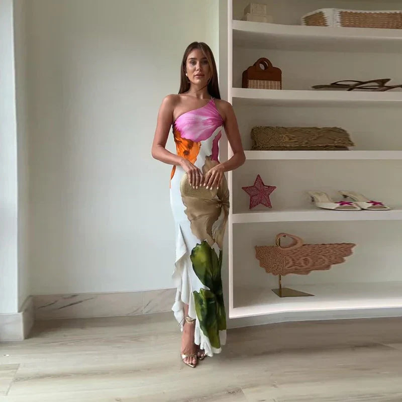 Beautiful Flower Off Shoulder Long Dress - VogeLuxe