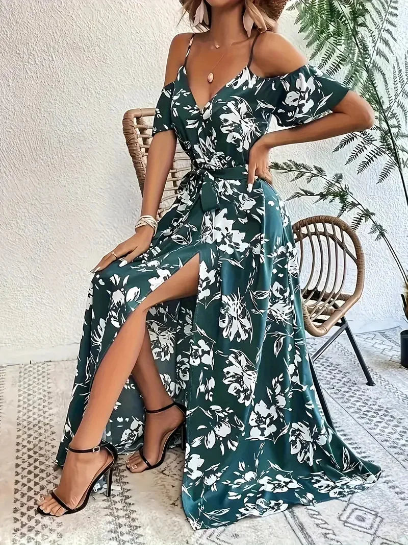 Vibrant Floral Off Shoulder Long Maxi Dress Women