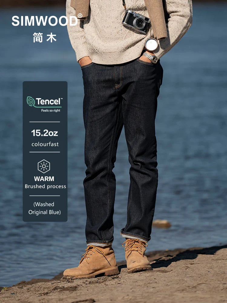 Durable Dark Wash Mens Jeans - Classic Fit Thick Winter Jeans - VogeLuxe