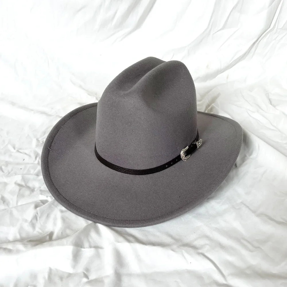 Retro Style Leather Cowboy Hat - Wide Brim Adjustable Fit