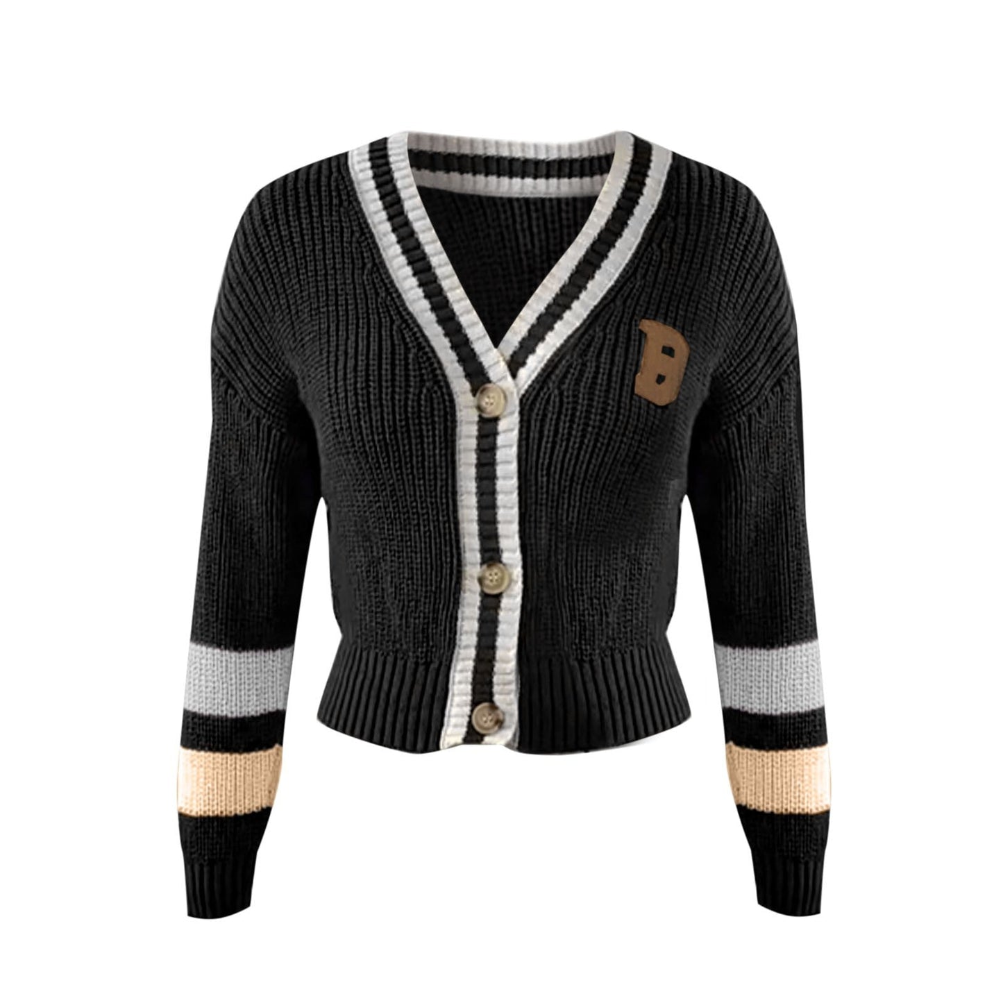 Warm Women's V-neck Striped Knit Cardigan Sweater