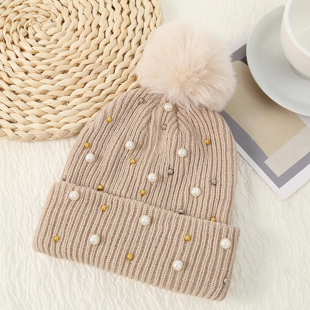 Sparkly Stone Pom Pom Winter Hat