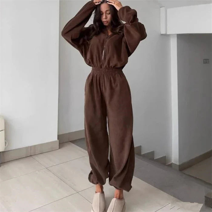 Ladies' Zip Up Hooded Jumpsuit Outfit