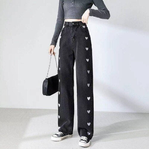 Comfy Heart Print High Waist Women's Jeans
