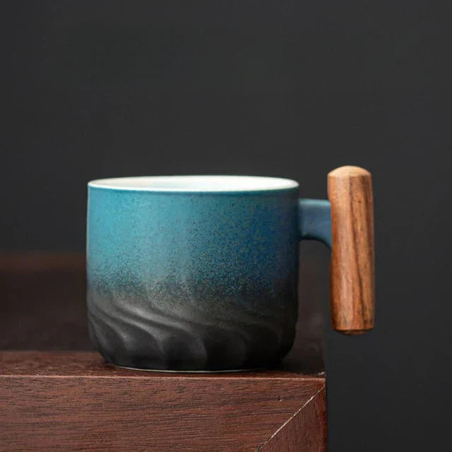 Small Porcelain Coffee Cup with Wood Grip