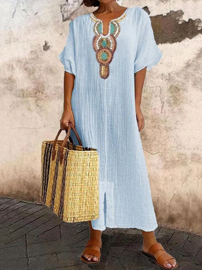 Loose Fit Beach Maxi Dress with Boho Style
