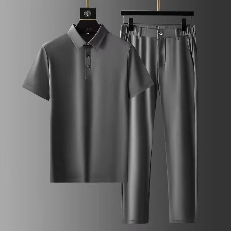 Slim Fit Men's Polo Shirt and Pants 2-Piece Suit