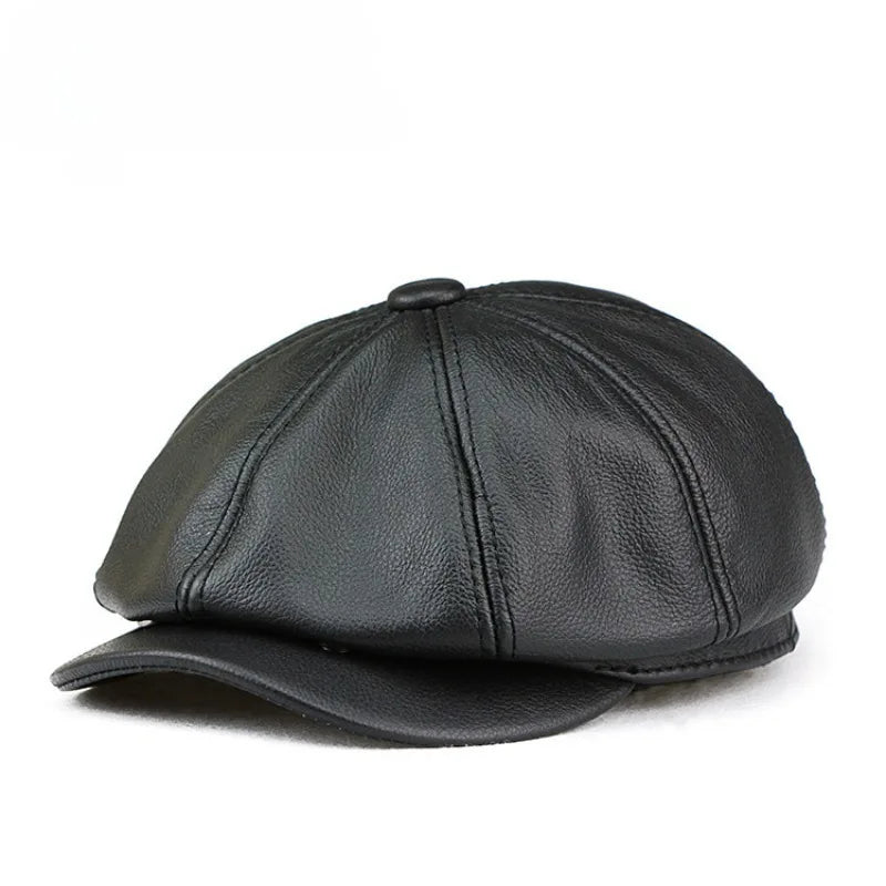 Large Genuine Leather Octagon Newsboy Cap XXL