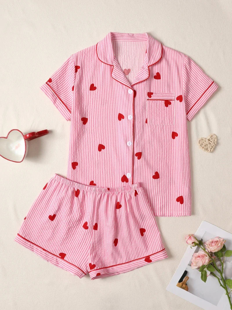 Cute Love Pattern Sleepwear Set - VogeLuxe