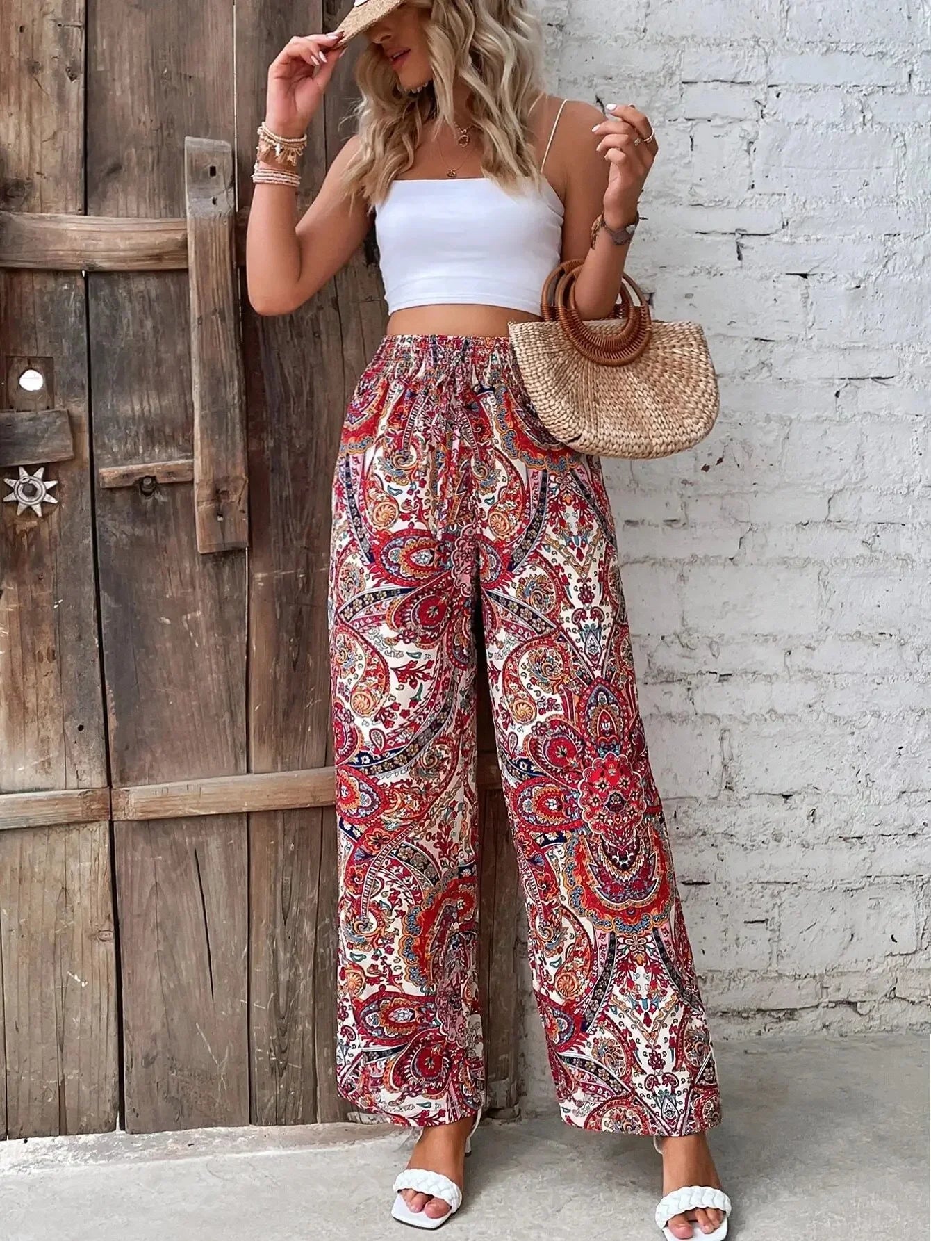 Comfortable Loose Fit Stretchy Printed Women's Trousers