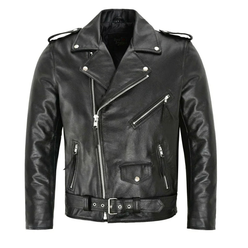 Men's Fitted Biker Leather Moto Jacket - BritishElegance