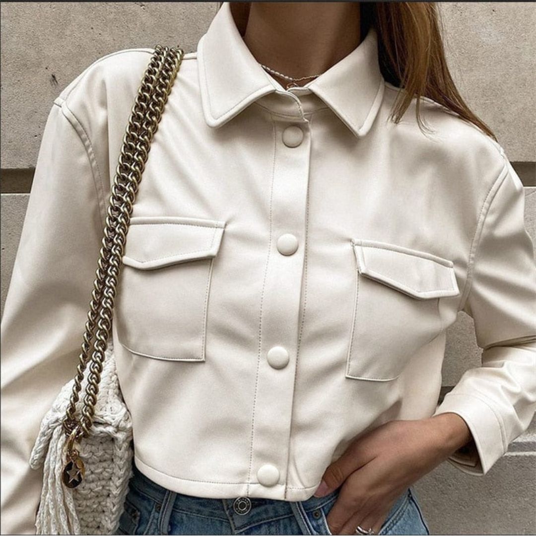 Fashionable Faux Leather Coat for Ladies
