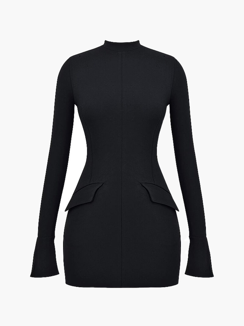 Fitted Women's Mini Dress with High Neckline