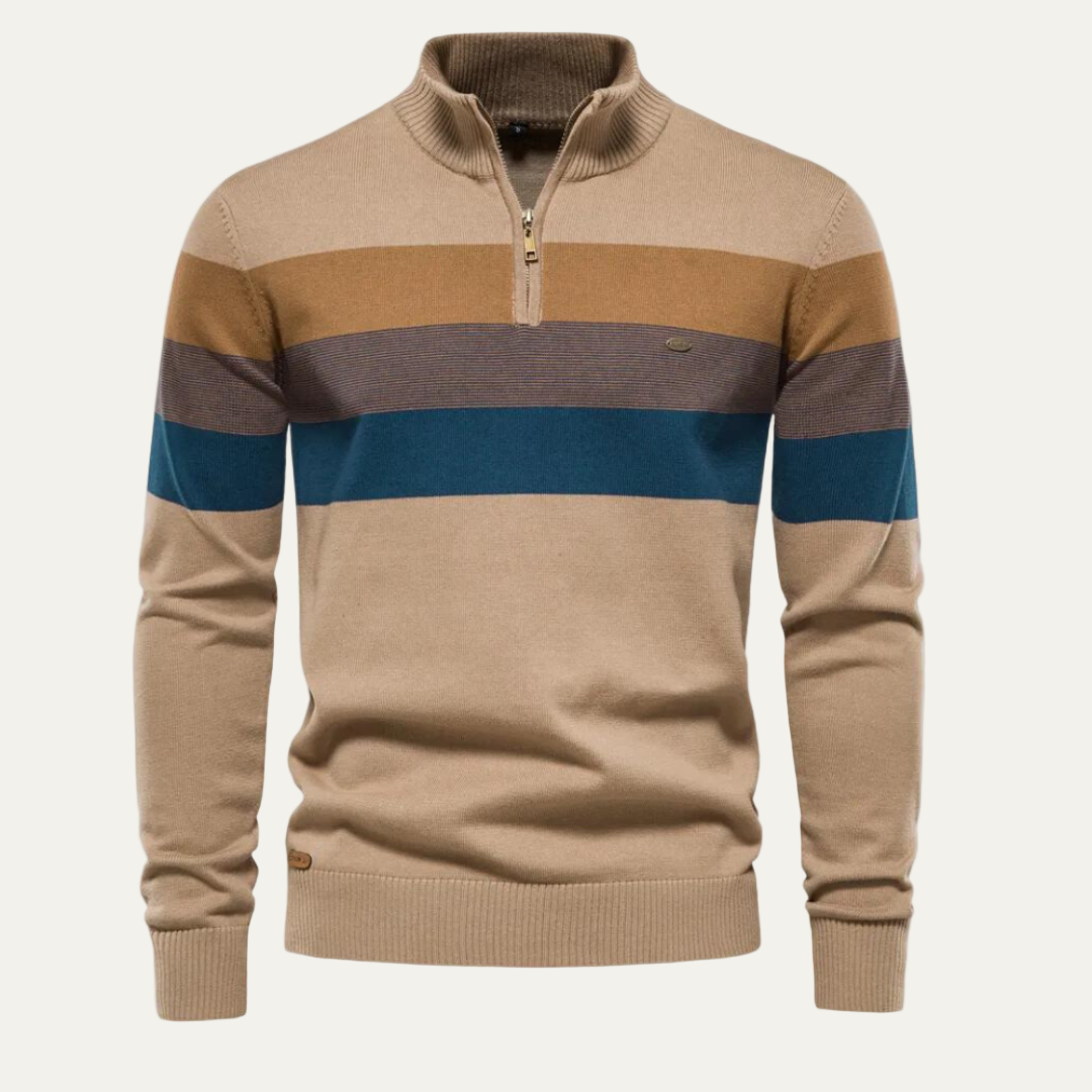 VogeLuxe | Men’s Stand Collar Striped Knit Sweater