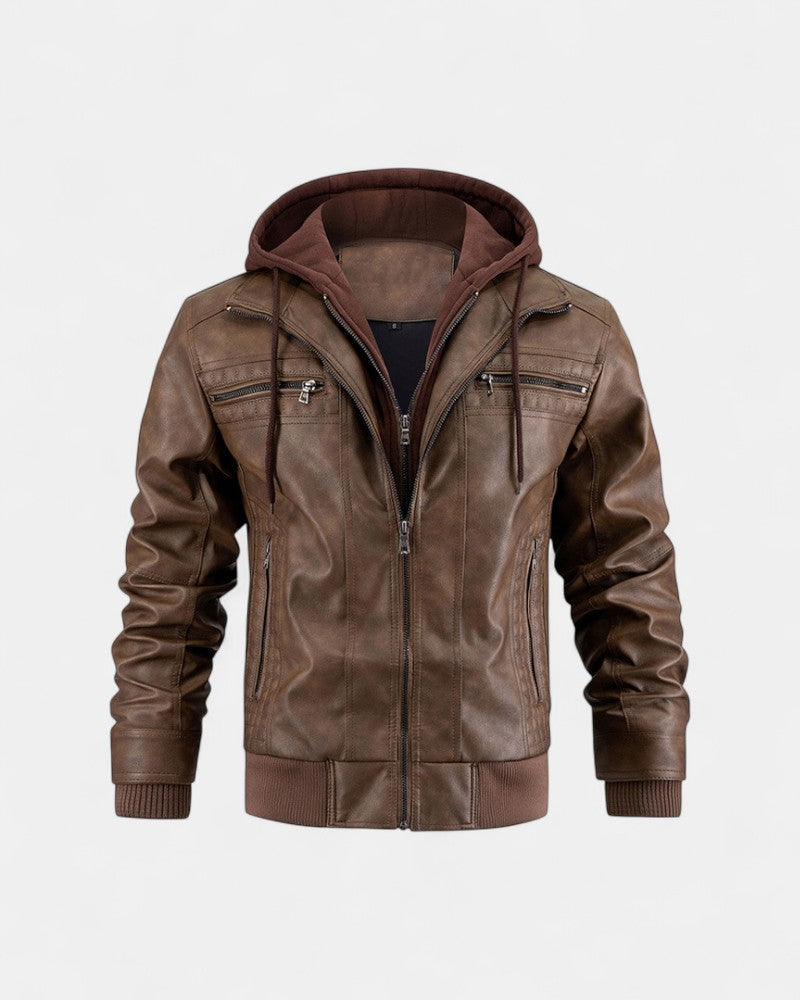 Stylish Premium Leather Winter Jacket for Men with Hood