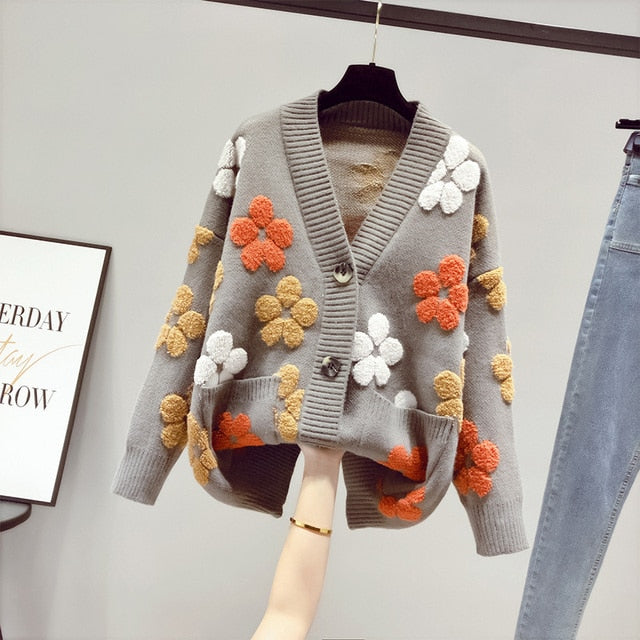 Soft Women's Floral Long Cardigan with Pockets