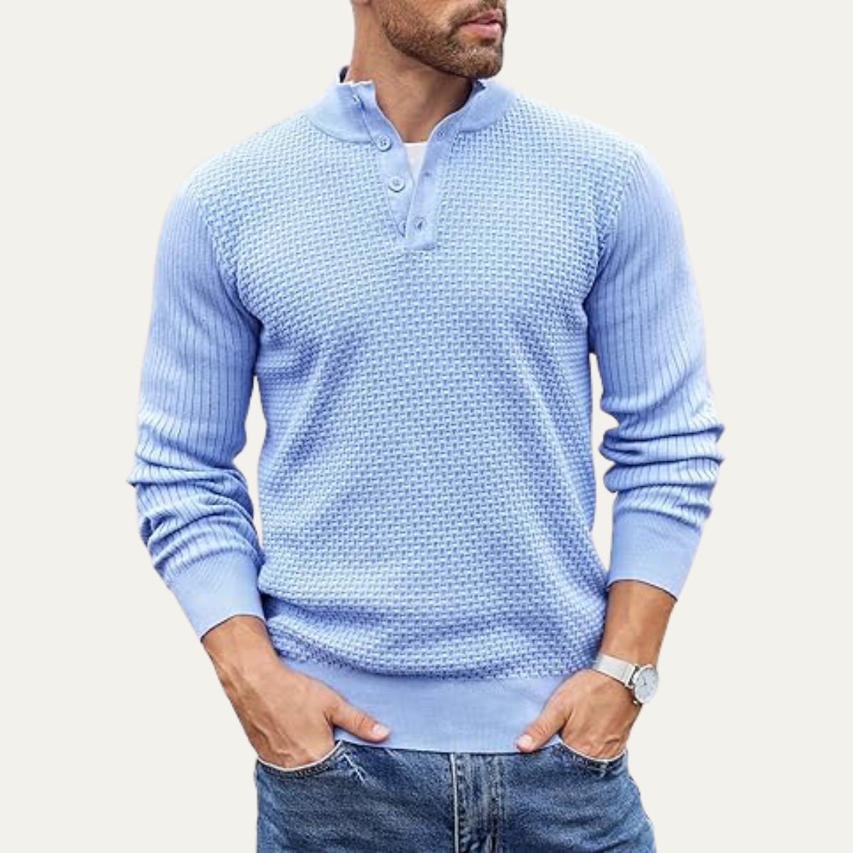 The Portofino Men’s Casual Knitted Henley Textured Jumper 6