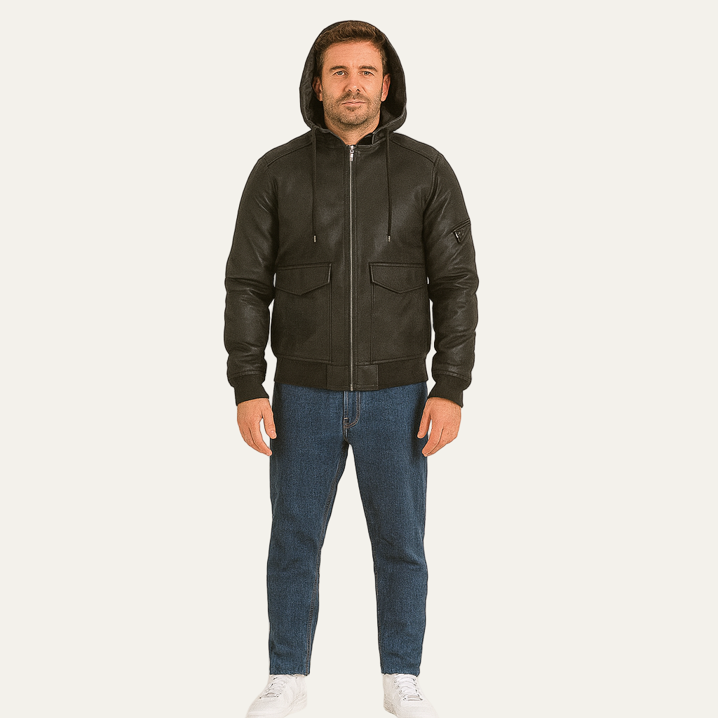 The Waldorf Men’s Brown Leather Puffer Jacket – Luxury Winter Coat with Hood 3