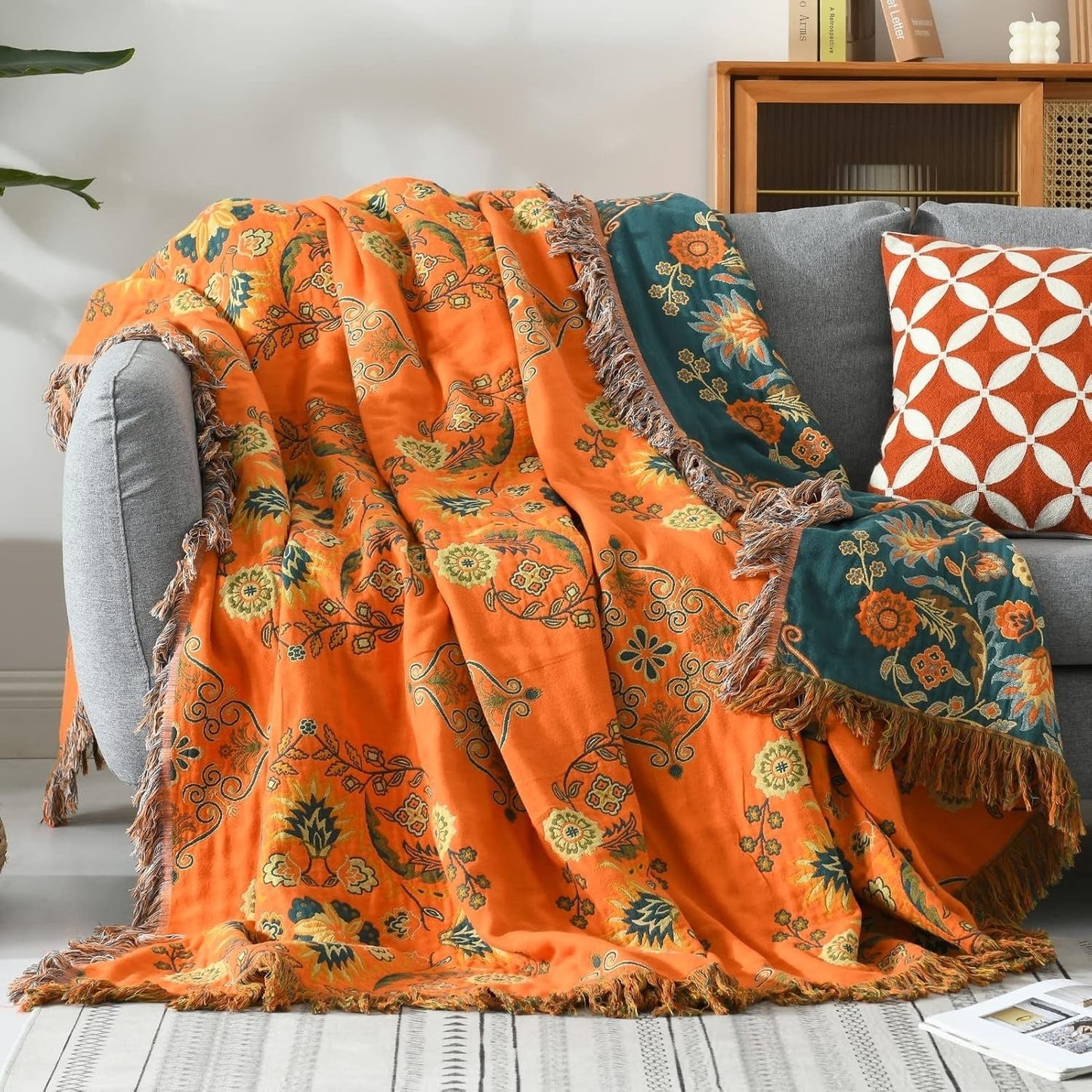 Soft Floral Reversible Cotton Blanket Cover - VogeLuxe