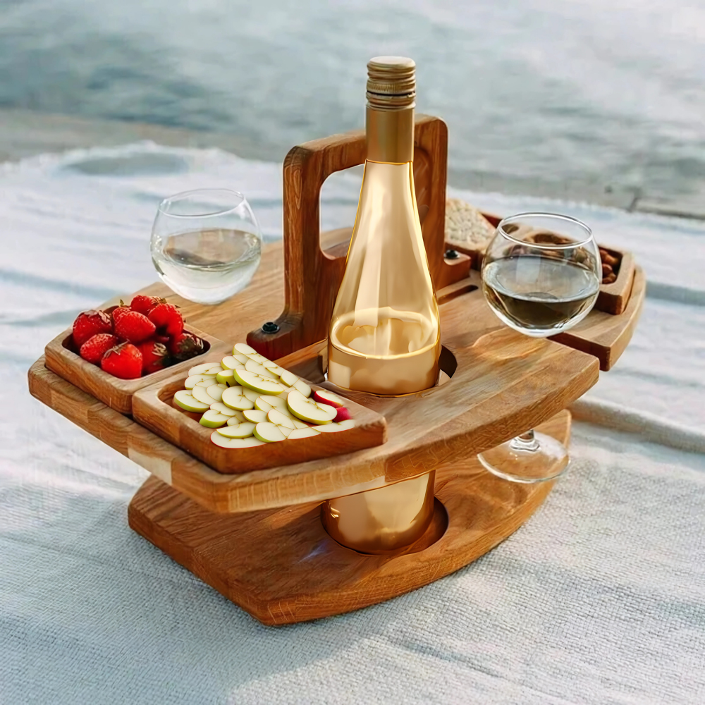 Outdoor Folding Wooden Picnic Table With Cup Holders - VogeLuxe