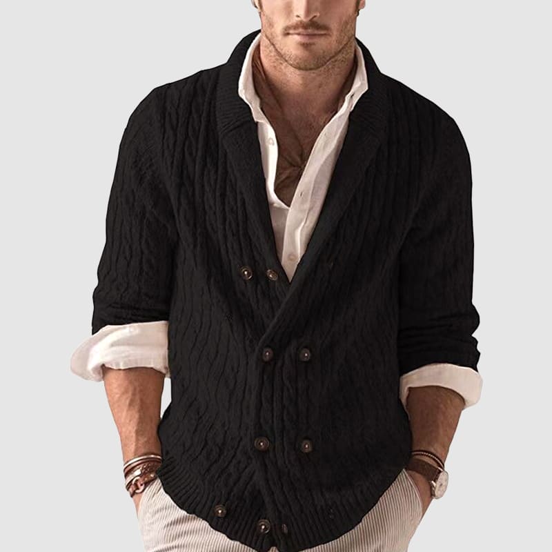 VogeLuxe | Men's Chunky Knit Cardigan with Shawl Collar and Buttoned Front