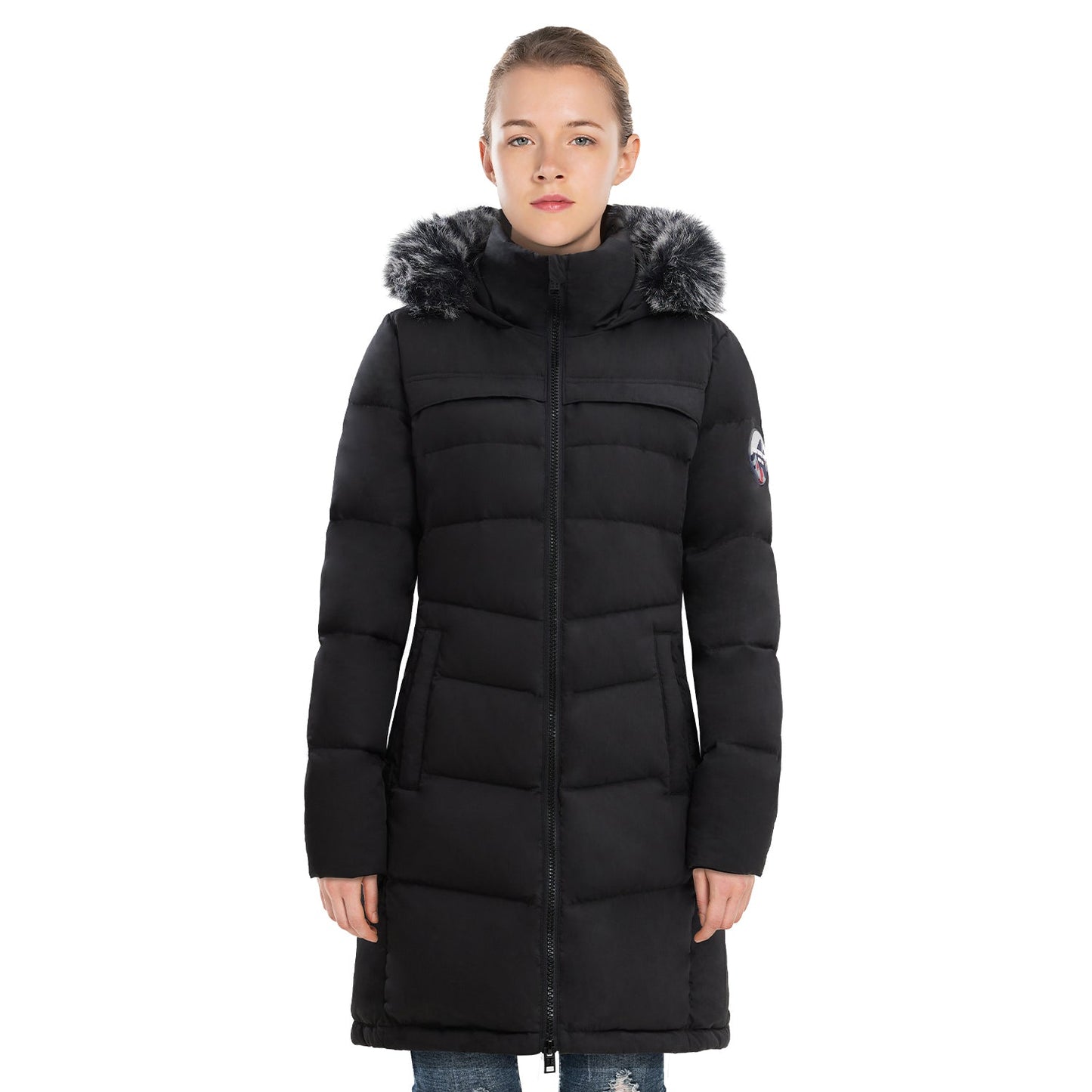 Ladies Thermal Parka Coat with Faux Fur Hood