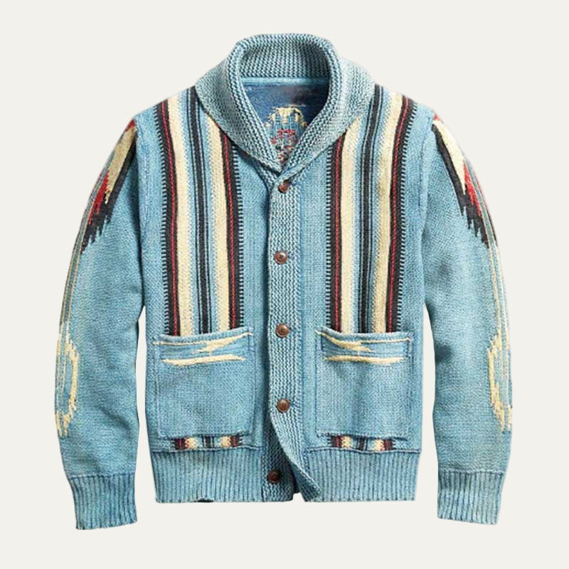 VogeLuxe | Men’s Striped Shawl Collar Button Front Cardigan